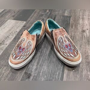 CORRAL Straw Heart & Wings Inlay Leather Sneaker Shoes E1553 Women's Size US 8.5